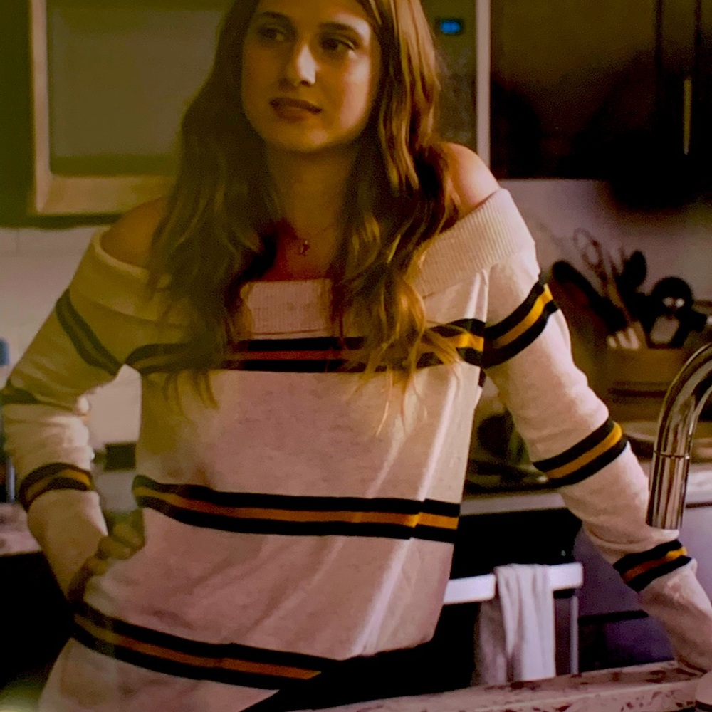 Treasure & Bond Off-the-Shoulder Striped Sweater - Cream and Black